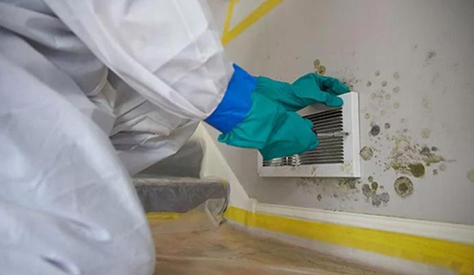 HVAC mold remediation by worker
