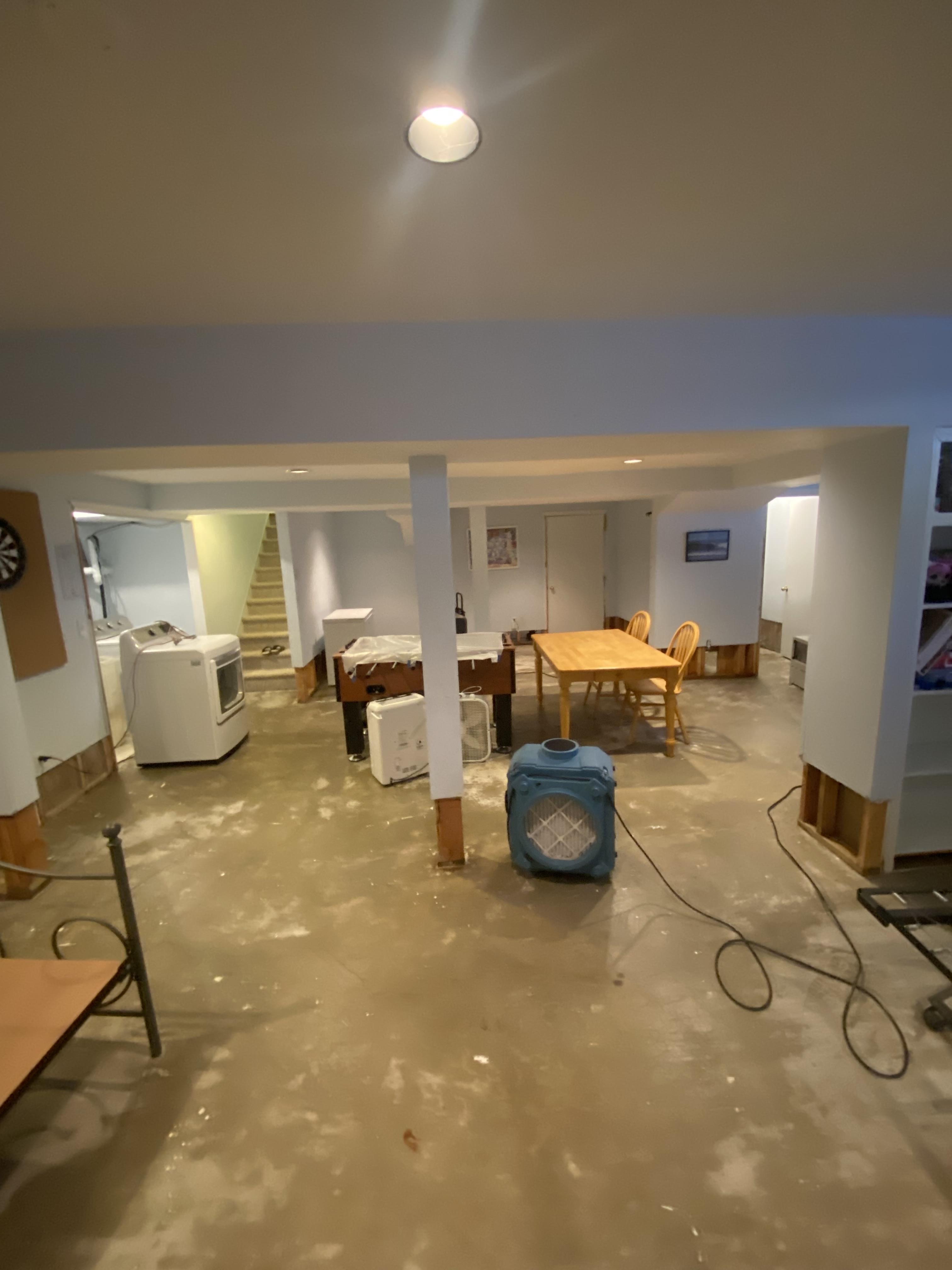 Water damage cleanup in basement
